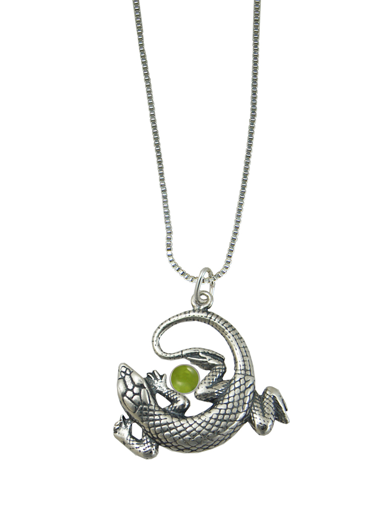 Sterling Silver Lounging Lizard Pendant With Peridot